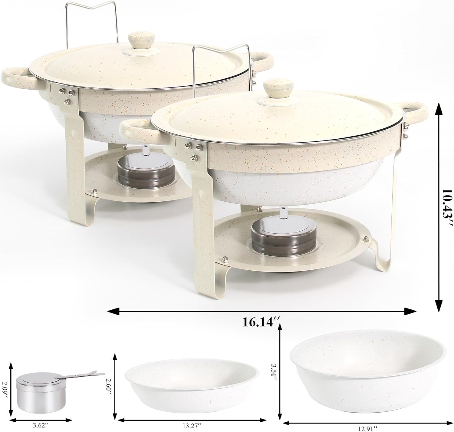 Pratos de fricção para buffet, 2 unidades, aquecedores de alimentos de 5 litros com panelas revestidas de maifanite, conjunto de chafer de aço inoxidável para festas, casamento, aniversário, catering