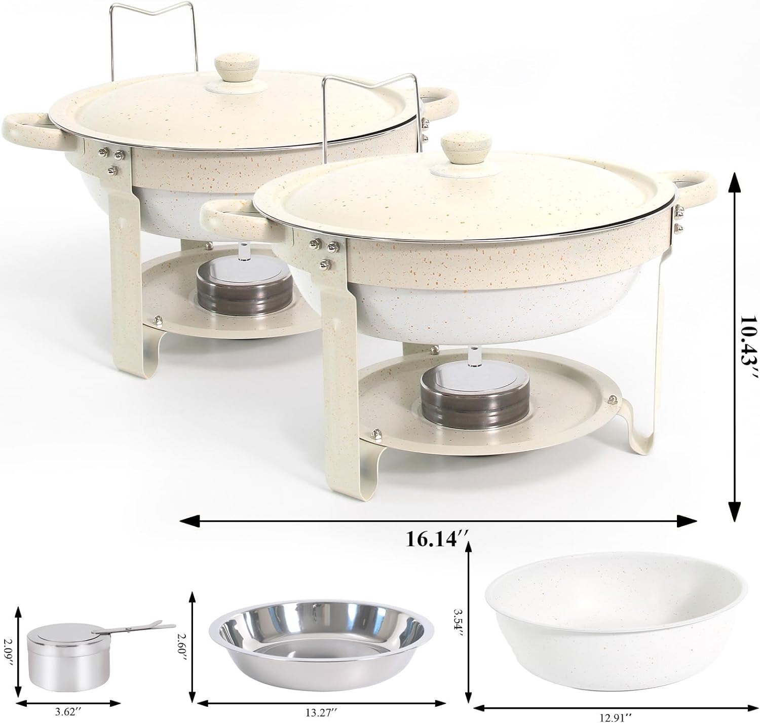 Pratos de fricção para buffet, 2 unidades, aquecedores de alimentos de 5 litros com panelas revestidas de maifanite, conjunto de chafer de aço inoxidável para festas, casamento, aniversário, catering