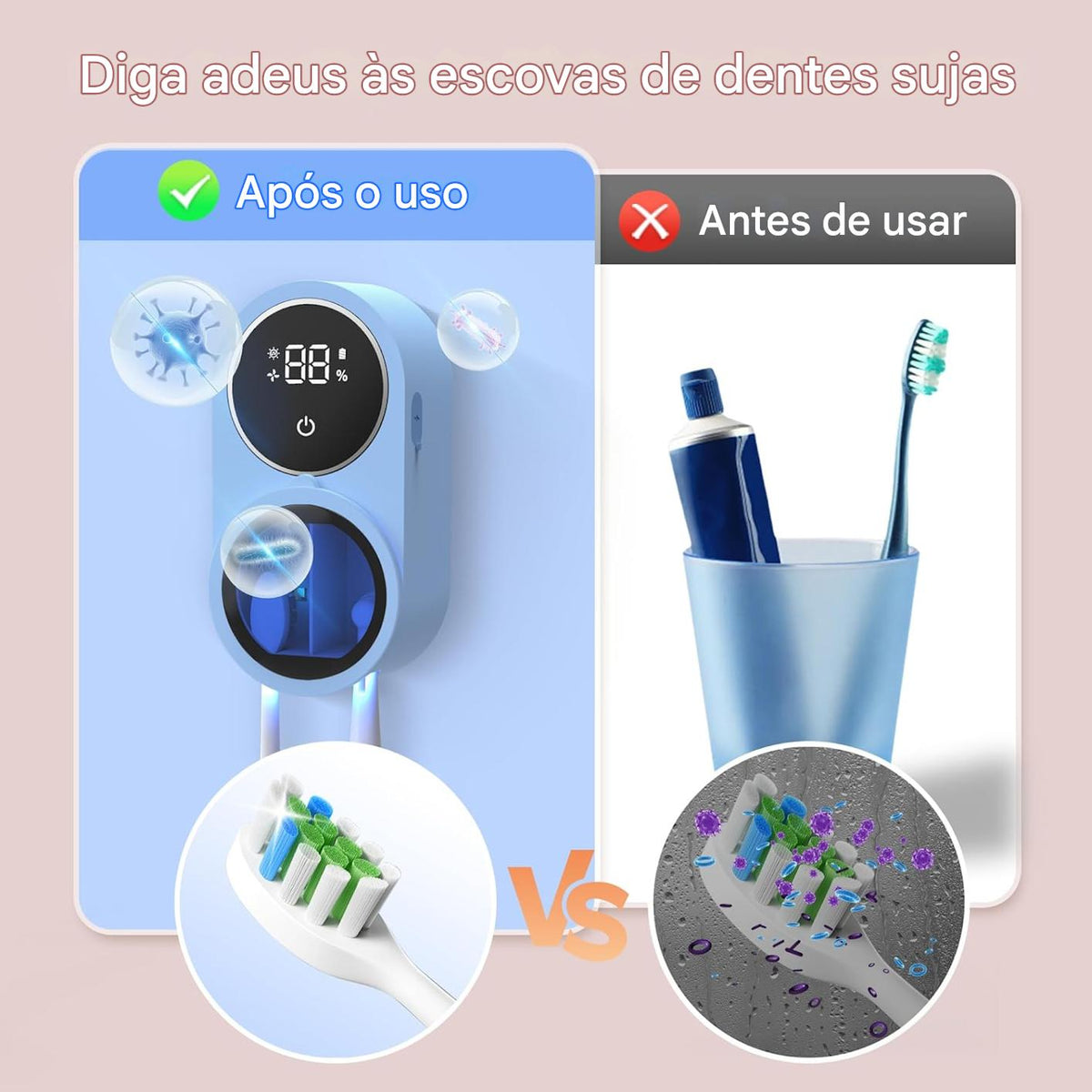 Caixa Esterilizadora De Escova De Dentes uv-Secador De Com Abertura Por Indução Recarregável De 1800mah
