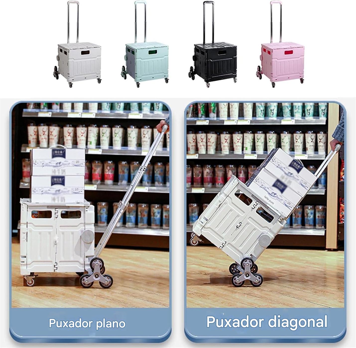Carrinho de Compras Dobrável Prático 75L, 8 Rodas, Rodinhas de Escada, Multifuncional