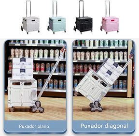 Carrinho de Compras Dobrável Prático 75L, 8 Rodas, Rodinhas de Escada, Multifuncional